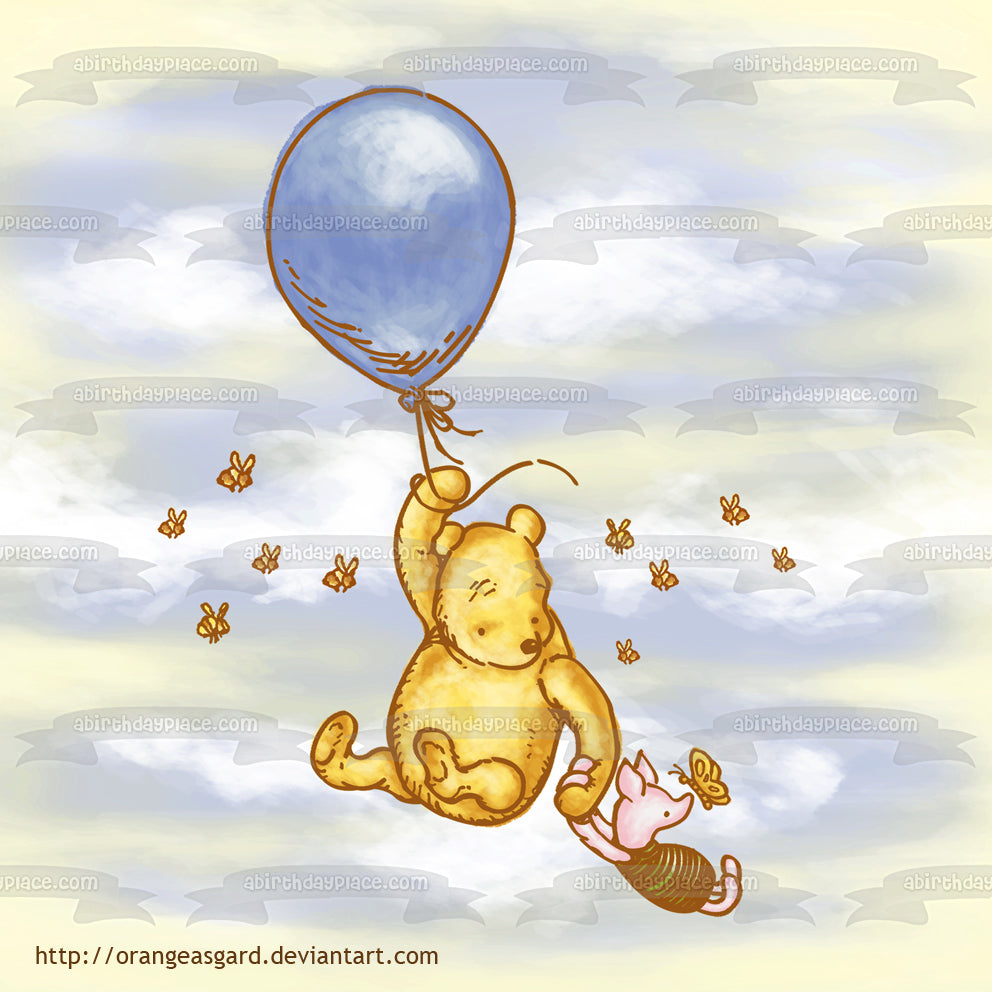 Disney Winnie the Pooh Piglet Globo Miel Abejas Fondo de cielo Imagen comestible para decoración de tarta ABPID10249 