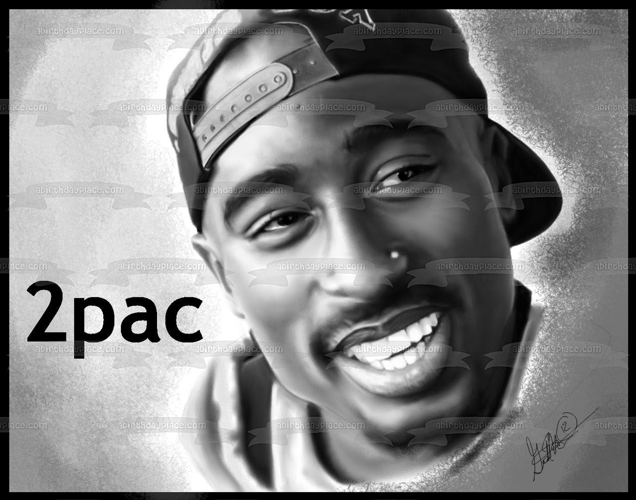 2 Pac Tupac Foto en blanco y negro Decoración comestible para tarta Imagen ABPID10356 