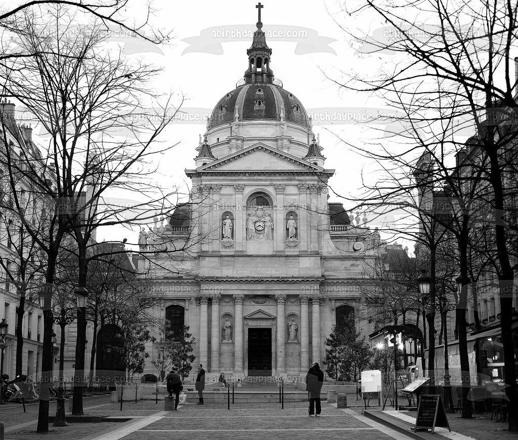 Sorbonne Paris France Black and White Photo Edible Cake Topper Image ABPID10407