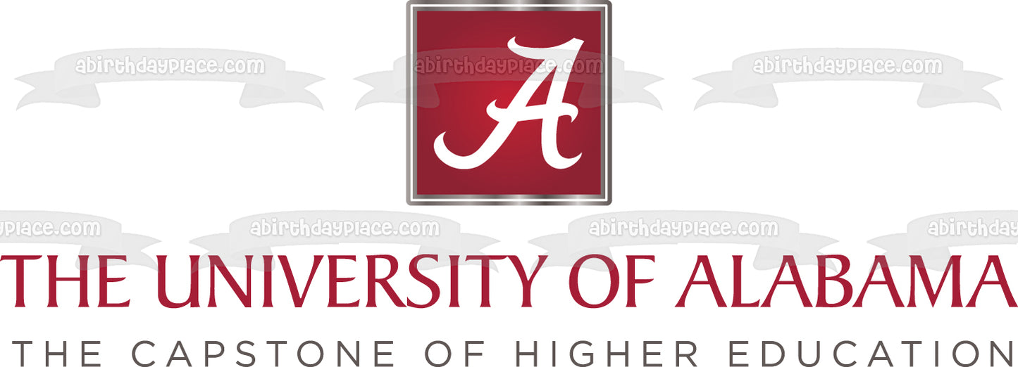 Logotipo de la Universidad de Alabama, la piedra angular de la educación superior, decoración comestible para tarta, imagen ABPID10779 