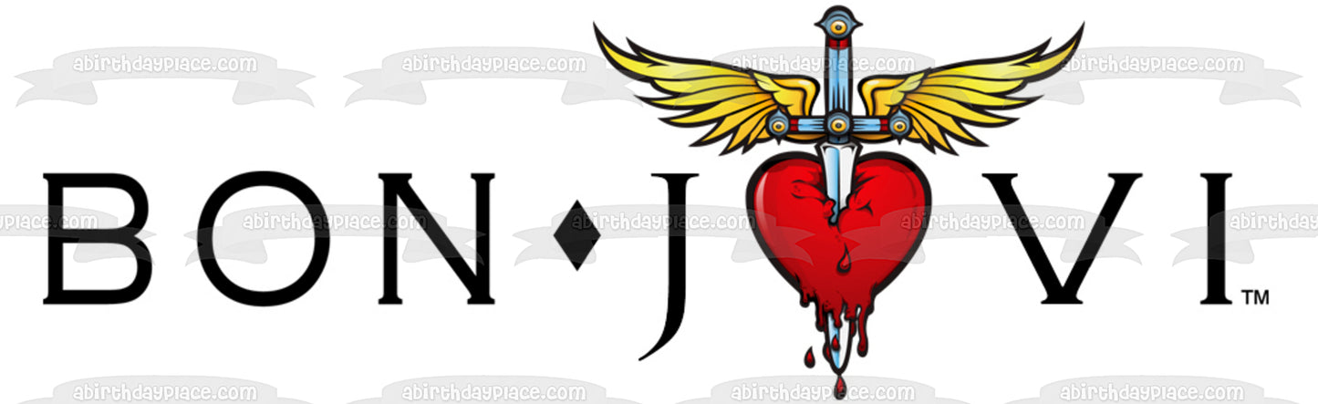 Bon Jovi Music Logo Sword Angel Wings Bleeding Heart Edible Cake Topper Image ABPID11176