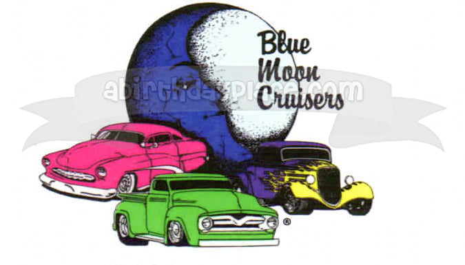 Blue Moon Cruisers Antique Cars Blue Moon Pink Green Purple Cars Edible Cake Topper Image ABPID11253