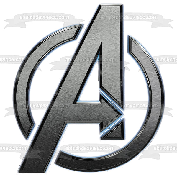 Adorno comestible para tarta con logotipo plateado de Marvel Avengers, imagen ABPID11317 