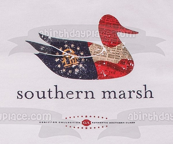 Logotipo de la colección Southern Marsh, fondo azul, adorno comestible para tarta, imagen ABPID11340 