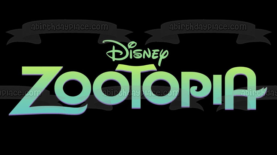 Imagen comestible para decoración de tarta con logotipo verde de Disney Zootopia, fondo negro, ABPID11373 