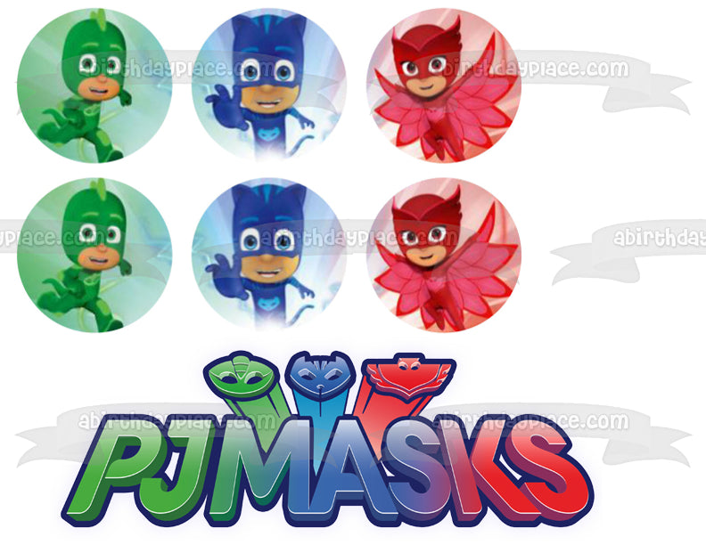 Pj Masks Logo Cat Boy Gekko Owlette Edible Cake Topper Image ABPID11406