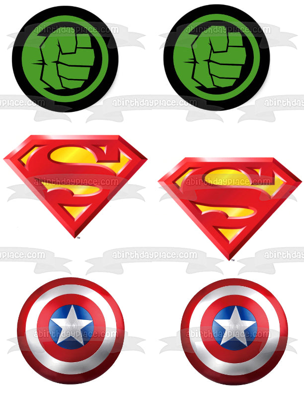 Logotipos de superhéroes Hulk Superman Edible Cupcake Topper Imágenes ABPID11415