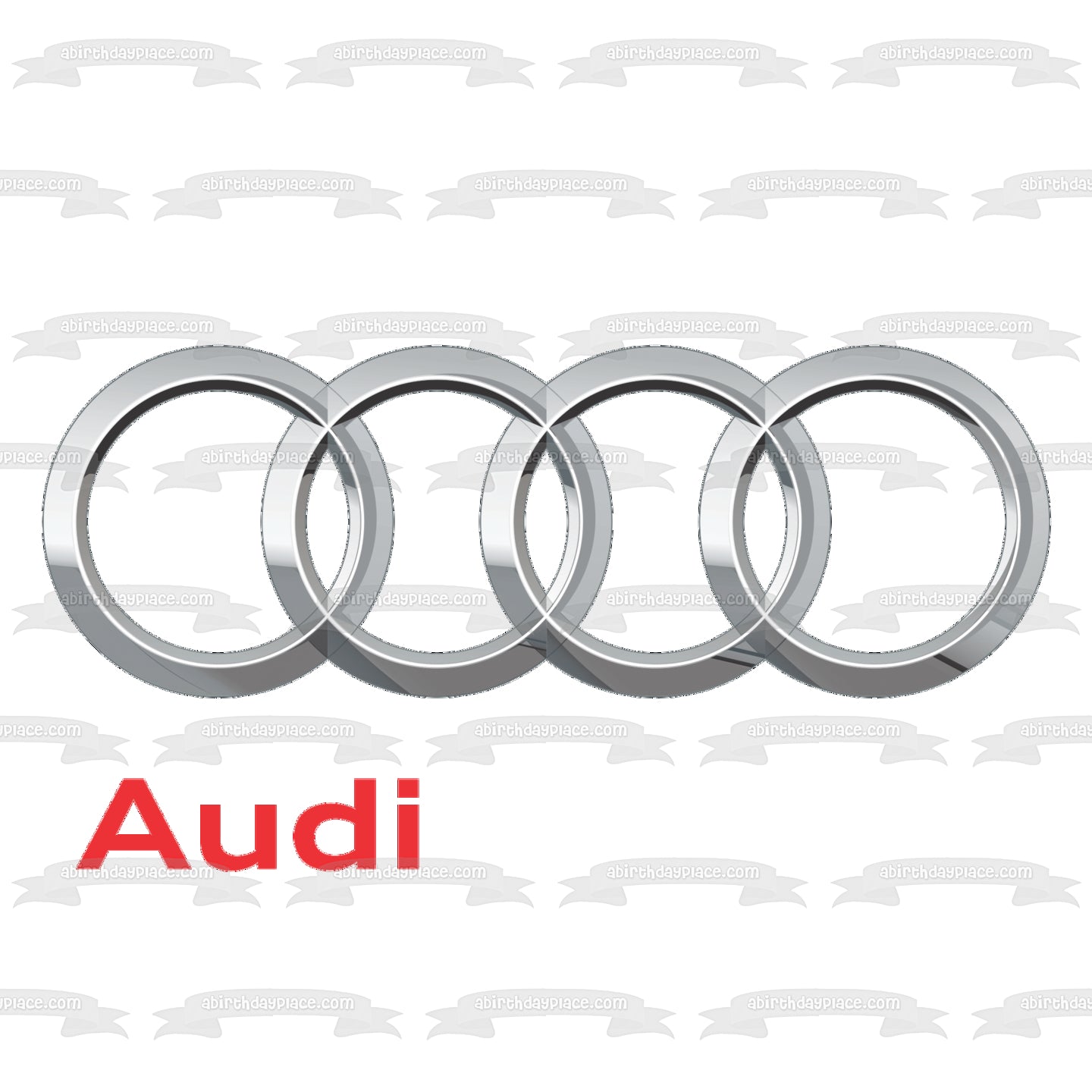 Adorno comestible para tarta con logotipo rojo de Audi, 4 círculos plateados, imagen ABPID11431 