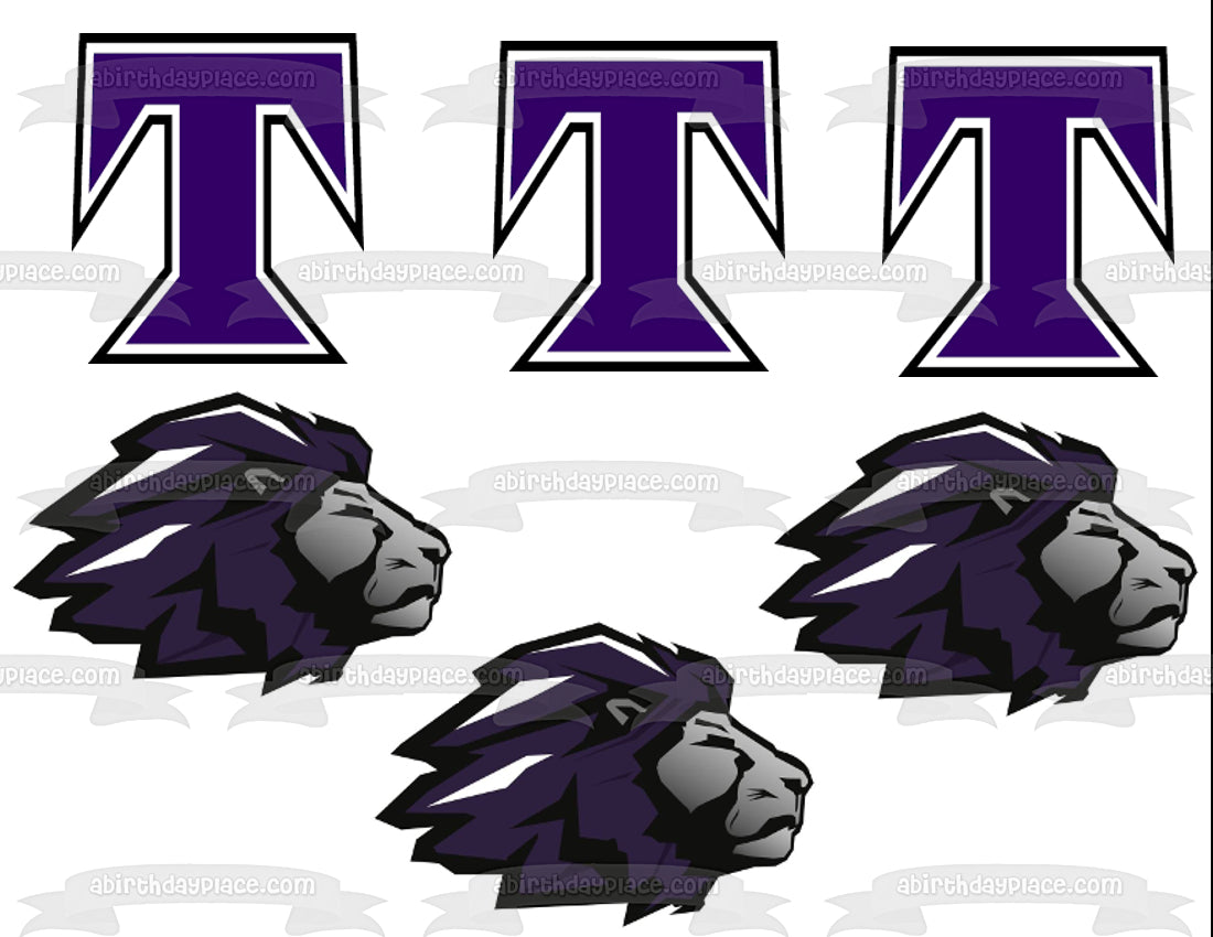 Trinity Christian School Lions Logo Purple T Logos Edible Cake Topper Image ABPID11433