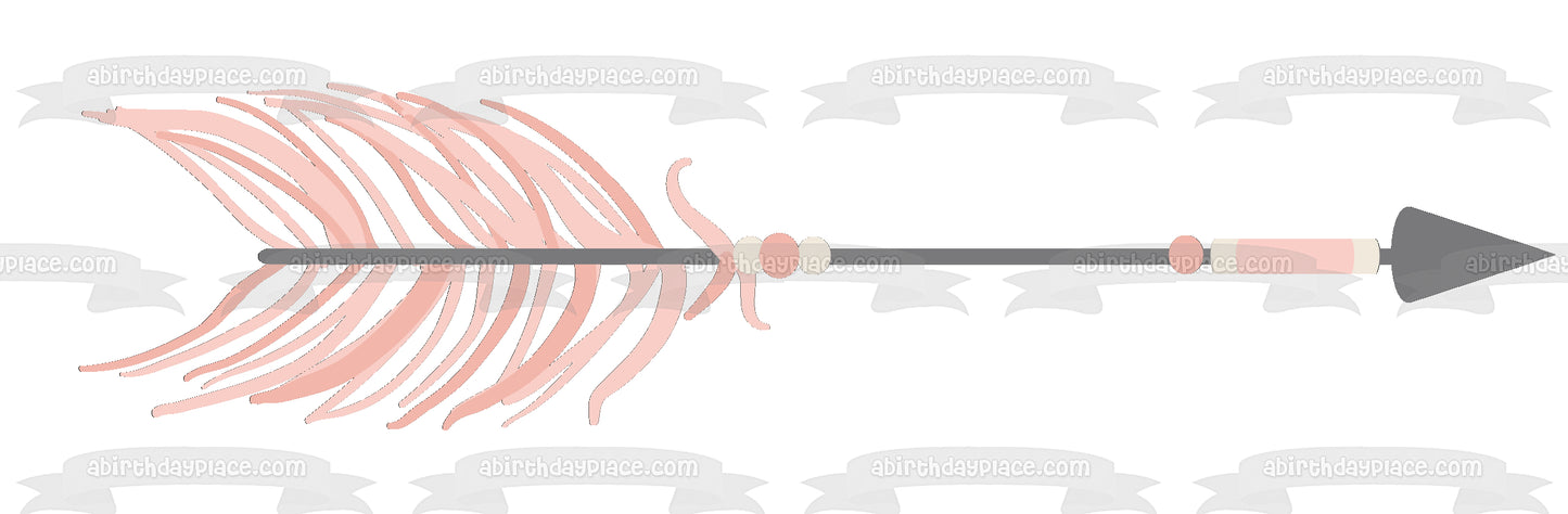 Pink and Grey Blush Tribal Arrow Feathers Edible Cake Topper Image ABPID11444