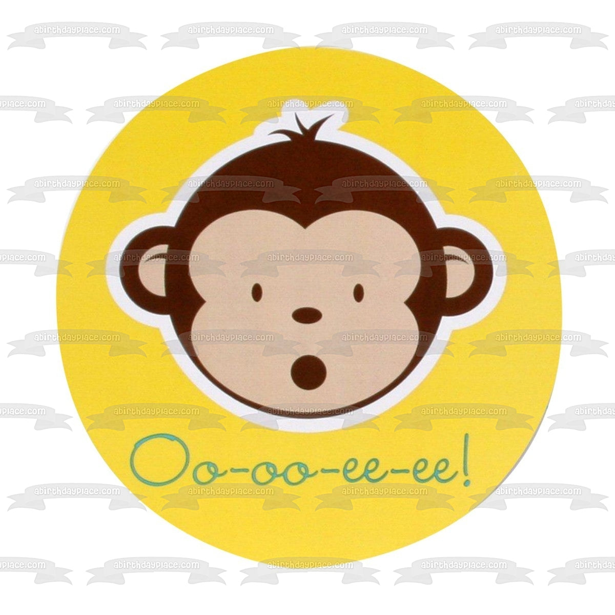 Cartoon Monkey Oo-Oo-Ee-Ee Yellow Background Edible Cake Topper Image ABPID11500