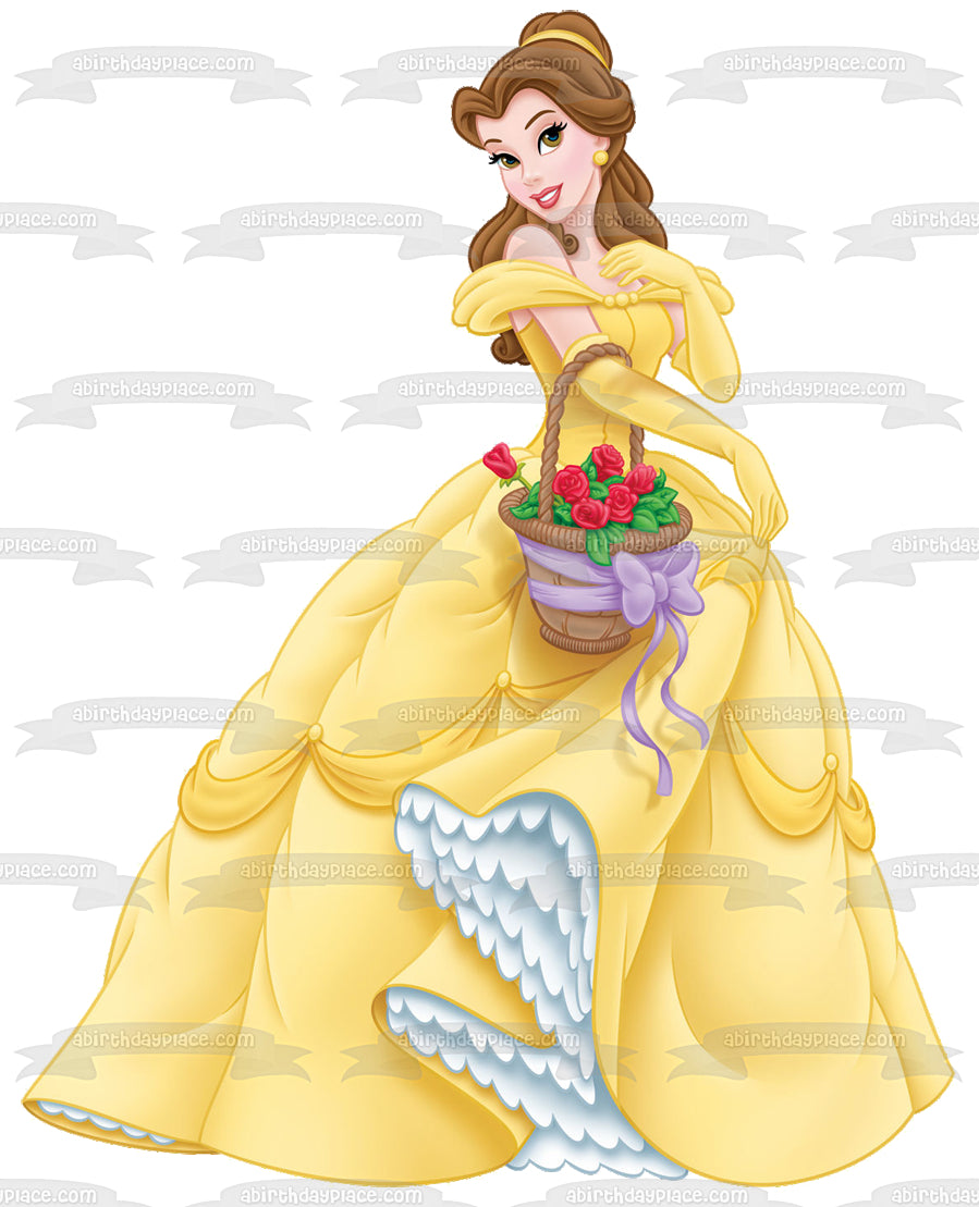 Disney Beauty and the Beast Belle Flowers Basket Edible Cake Topper Image ABPID11511