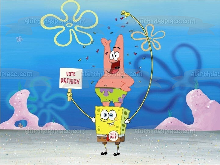 SpongeBob SquarePants Patrick Bikini Bottom Vote Patrick Sign Edible Cake Topper Image ABPID11681