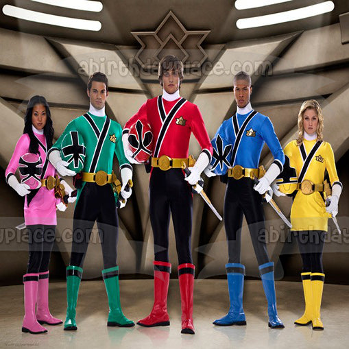 Power Rangers Samurai Pink Ranger Kimberly Red Ranger Jason Yellow Ranger Trini Green Ranger Mike Edible Cake Topper Imagen ABPID11831 