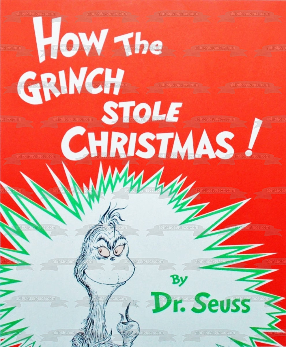 Dr. Seuss How the Grinch Stole Christmas Book Cover Edible Cake Topper Image ABPID11889