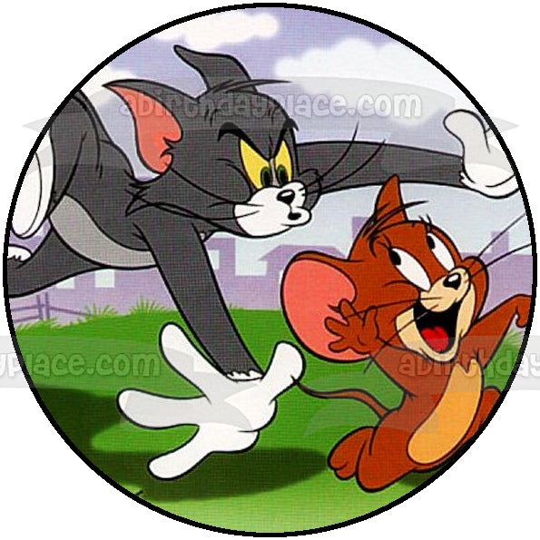 Tom y Jerry persiguiendo nubes hierba adorno comestible para tarta imagen ABPID12011 