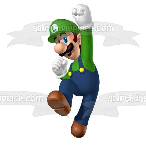 Super Mario Brothers Luigi Jumping Edible Cake Topper Image ABPID12026