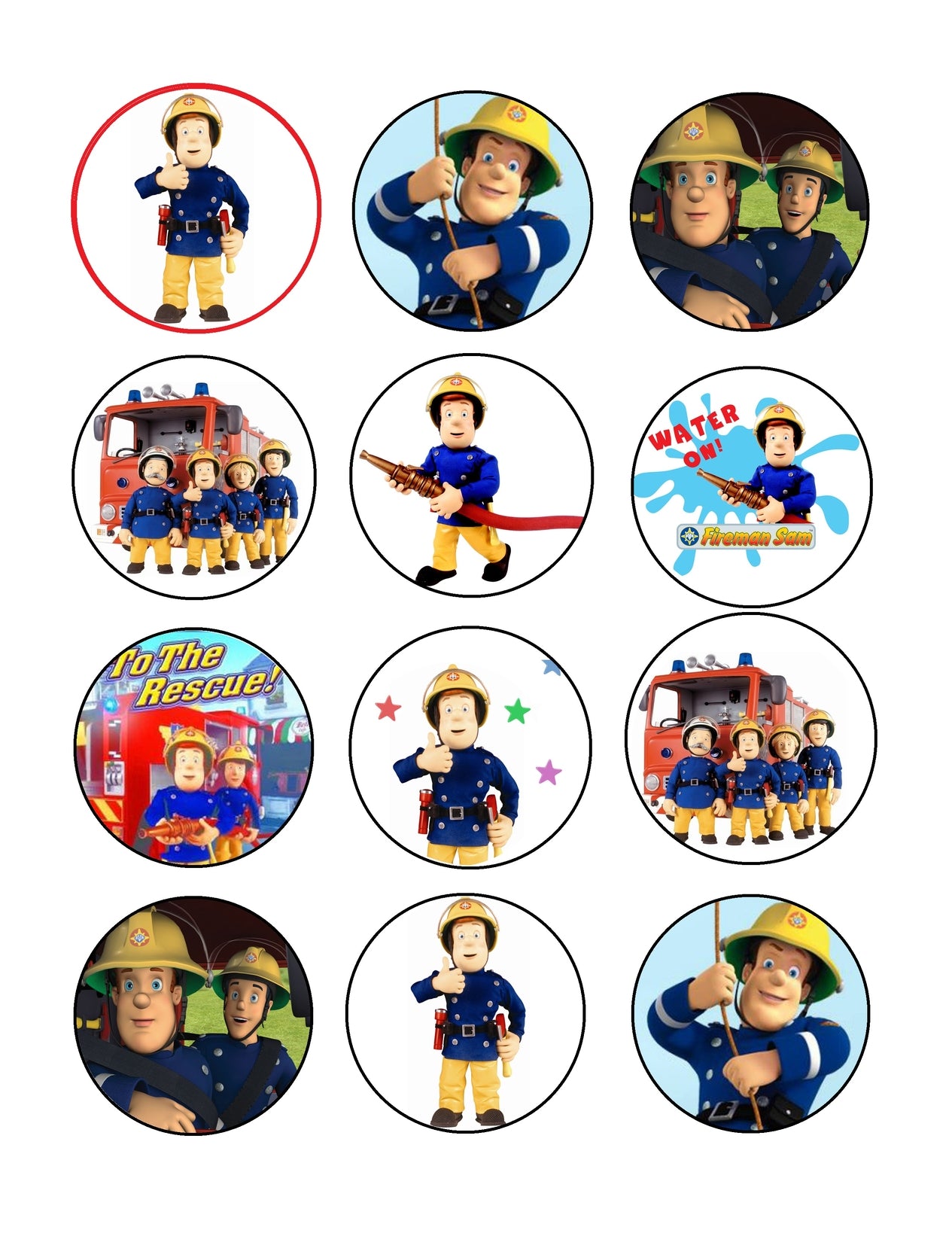 Fireman Sam Co-Workers Hose Fire Truck to the Rescue Edible Cupcake Topper Images ABPID12075