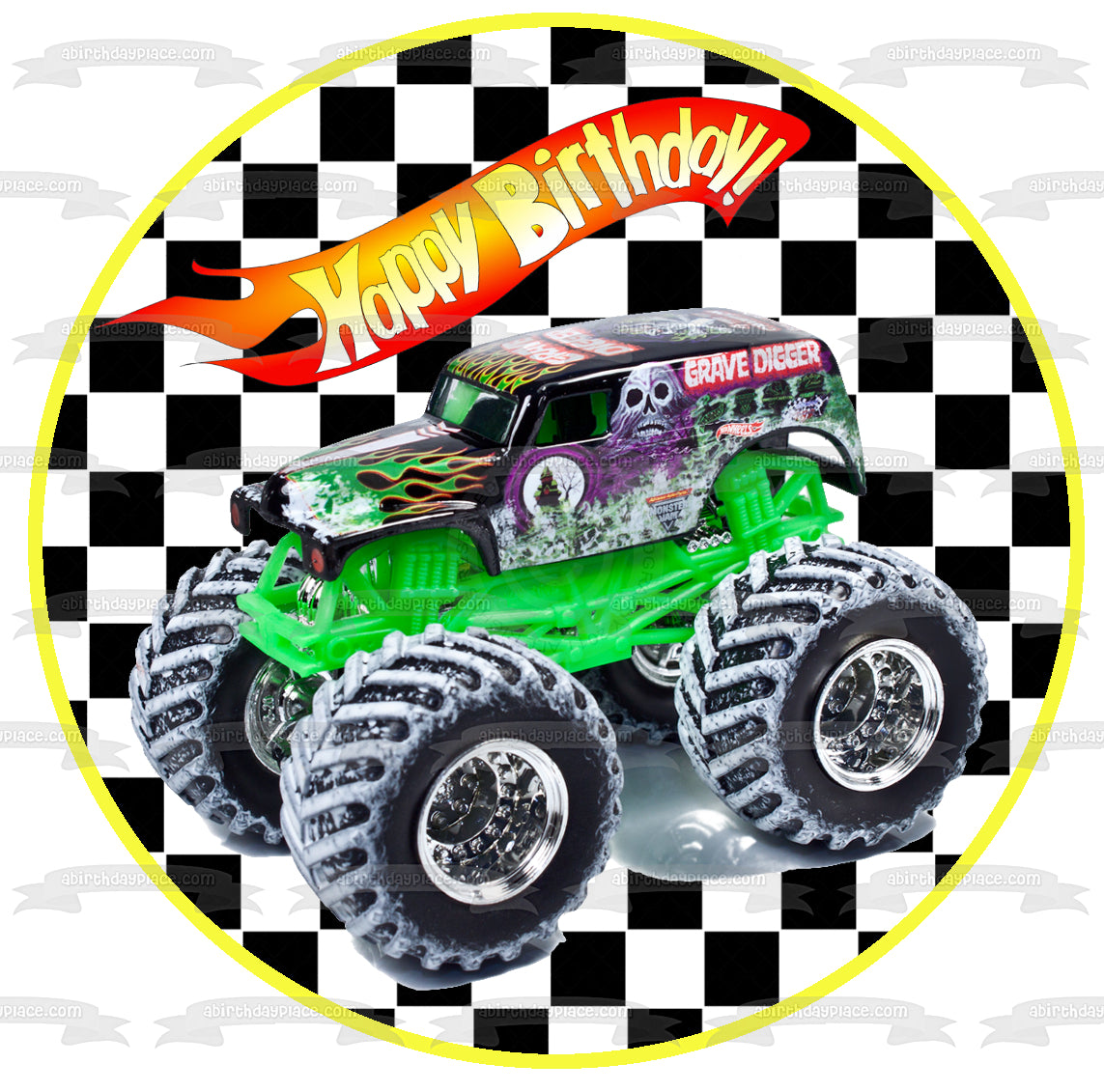 Hot Wheels Feliz cumpleaños Grave Digger Decoración comestible para tarta Imagen ABPID12114 