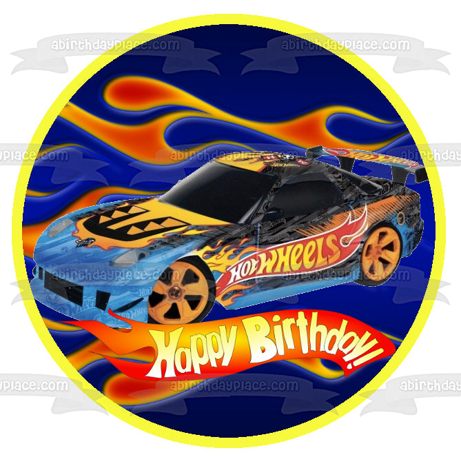 Hot Wheels Feliz Cumpleaños Coche de Carreras Azul Imagen comestible para decoración de tarta ABPID12125 