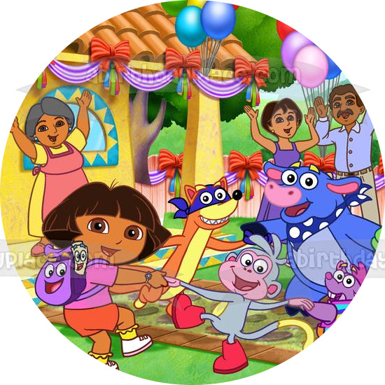 Dora the Explorer Boots Swiper Backpack Tico Benny Balloons Edible Cake Topper Image ABPID12179