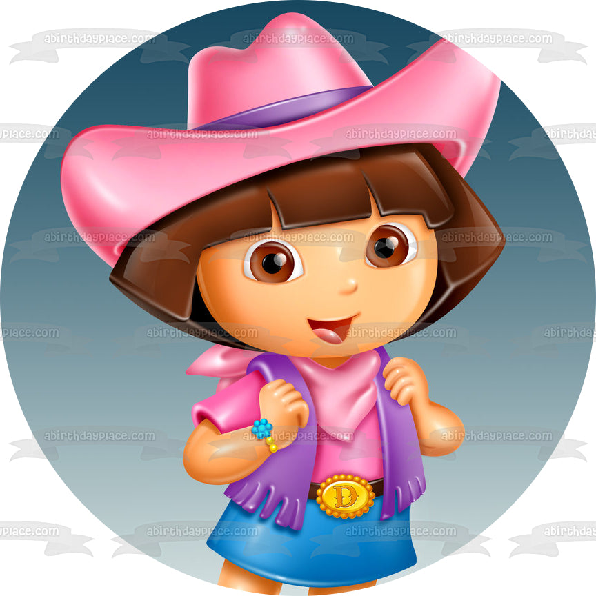 Dora la Exploradora Mochila Sombrero de Vaquera y Cinturón Adorno comestible para tarta Imagen ABPID12190 