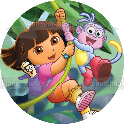 Dora the Explorer Backpack Map Boots Swinging on a Vine Edible Cake To A Birthday Place