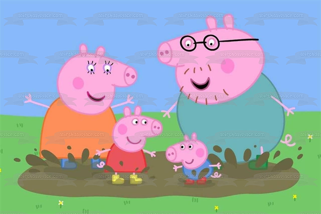 Peppa Pig Mamá Cerdo Papá Cerdo George Adorno comestible para tarta Imagen ABPID12351 