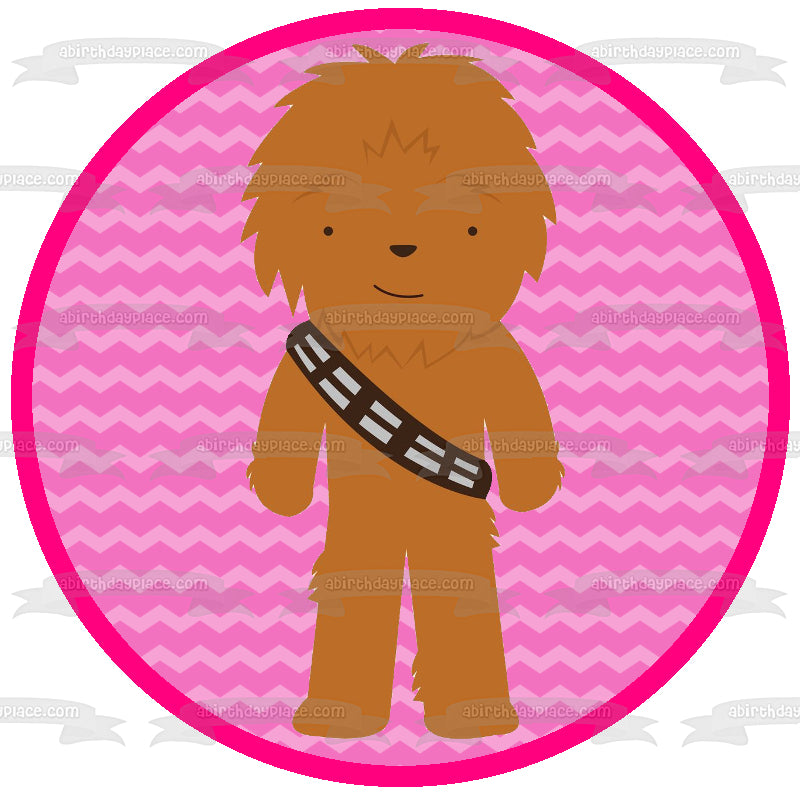 Star Wars Cartoon Chewbaca Pink Background Edible Cake Topper Image ABPID12711