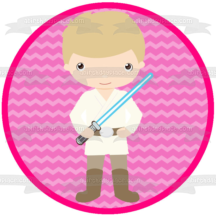 Star Wars Dibujos animados Anakin Skywalker Sable de luz Fondo rosa Imagen comestible para decoración de tarta ABPID12728 