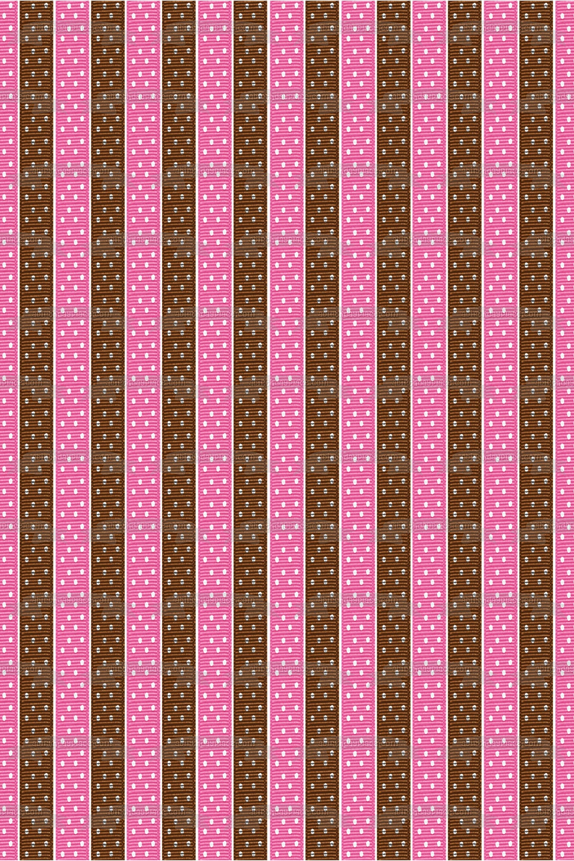 Pink and Brown Vertical Ribbon Stripes with White Dots Edible Cake Topper Image ABPID13069