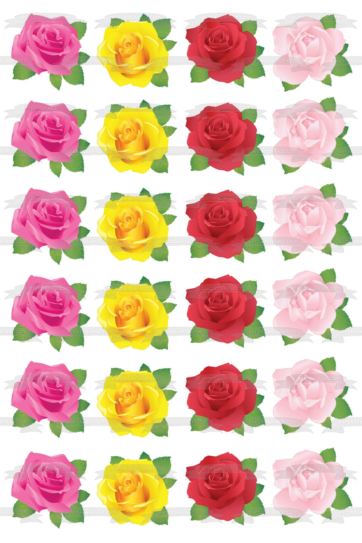 Roses Pink Yellow Red Purple Pattern Edible Cake Topper Image ABPID13092