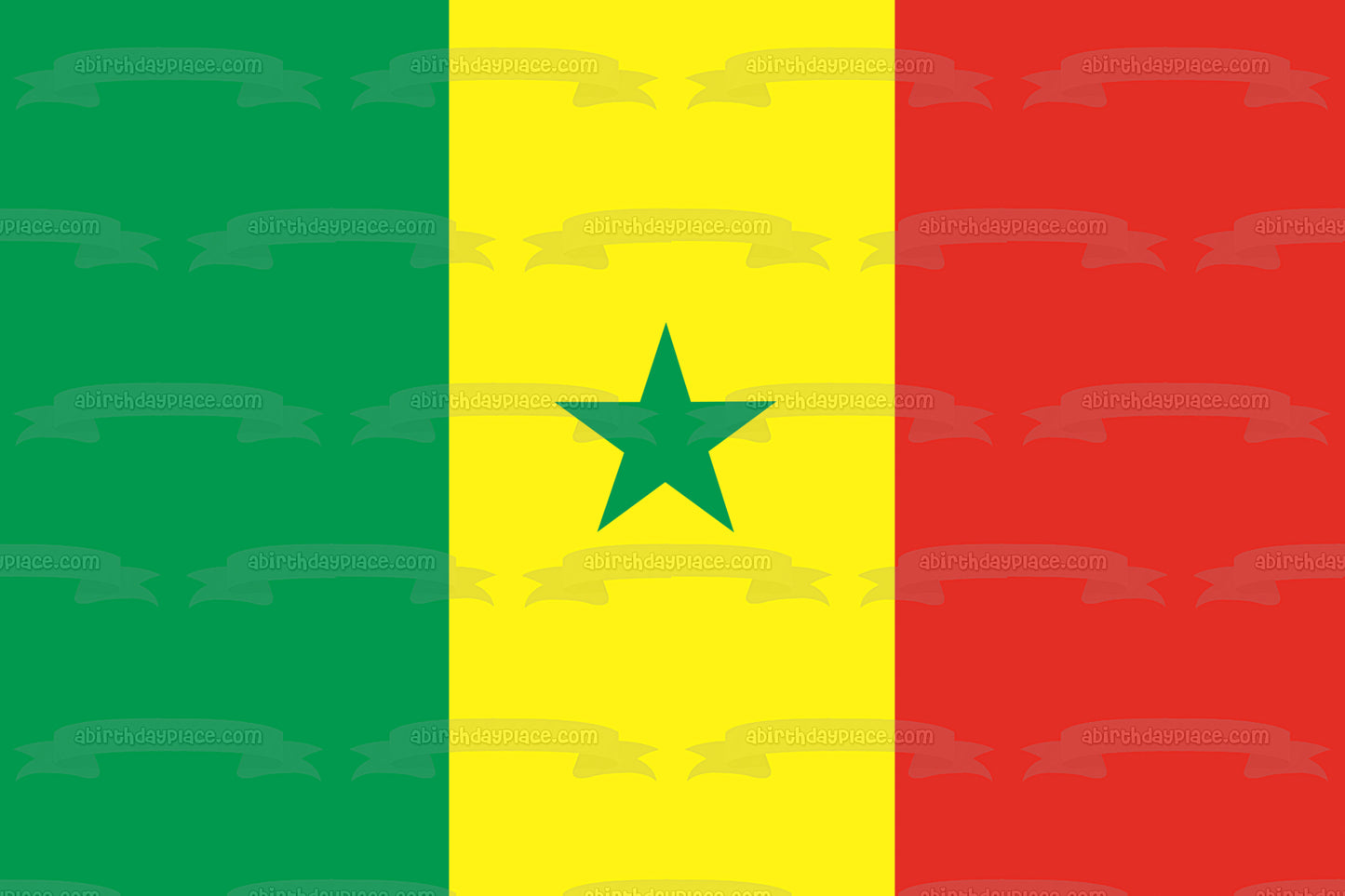 Bandera de Senegal, color verde, amarillo, bandas rojas, estrella verde, decoración comestible para tarta, imagen ABPID13176 