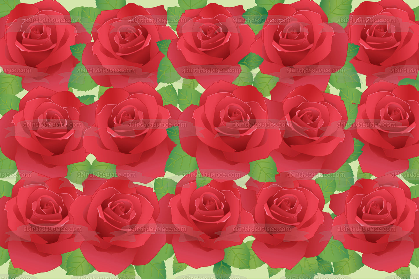 Red Roses Green Leaves Pattern Edible Cake Topper Image ABPID13199