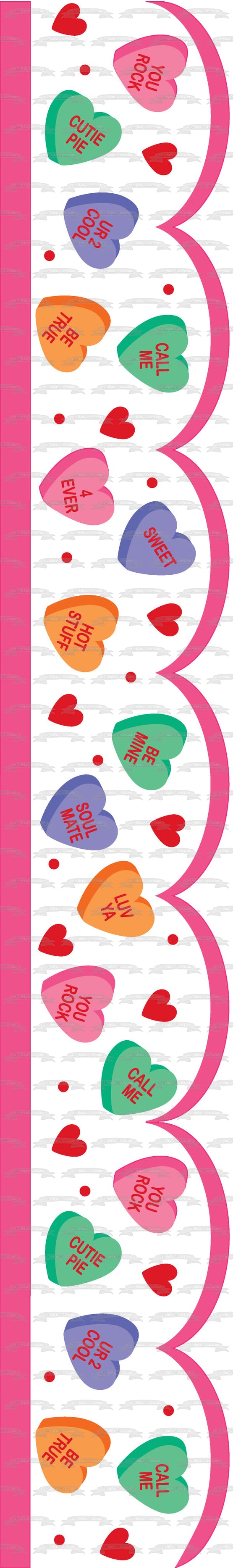 Feliz Día de San Valentín Candy Love Hearts You Rock Cutie Pie Be True Imagen comestible para decoración de tarta ABPID13257 