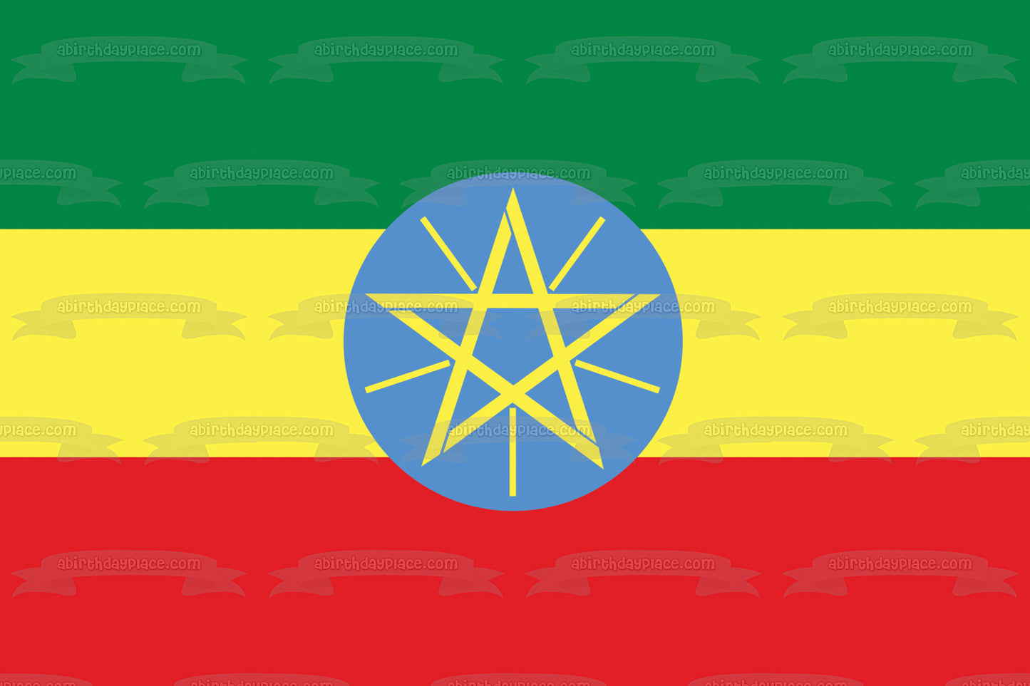 Flag of Ethiopia Green Yellow Red Stripes Blue Yellow Star Edible Cake Topper Image ABPID13316