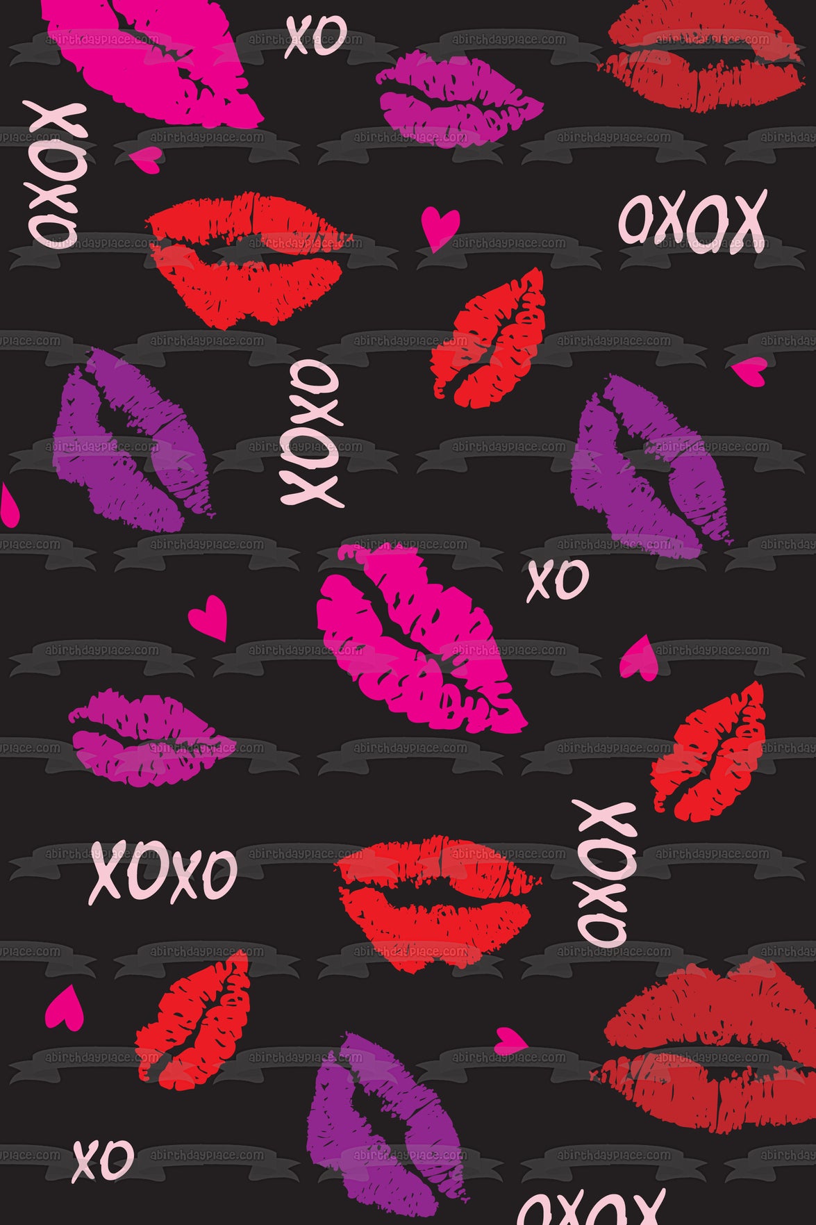 Xoxo Lip Kisses Corazones Rosados ​​Adorno Comestible Para Tarta Imagen ABPID13318 