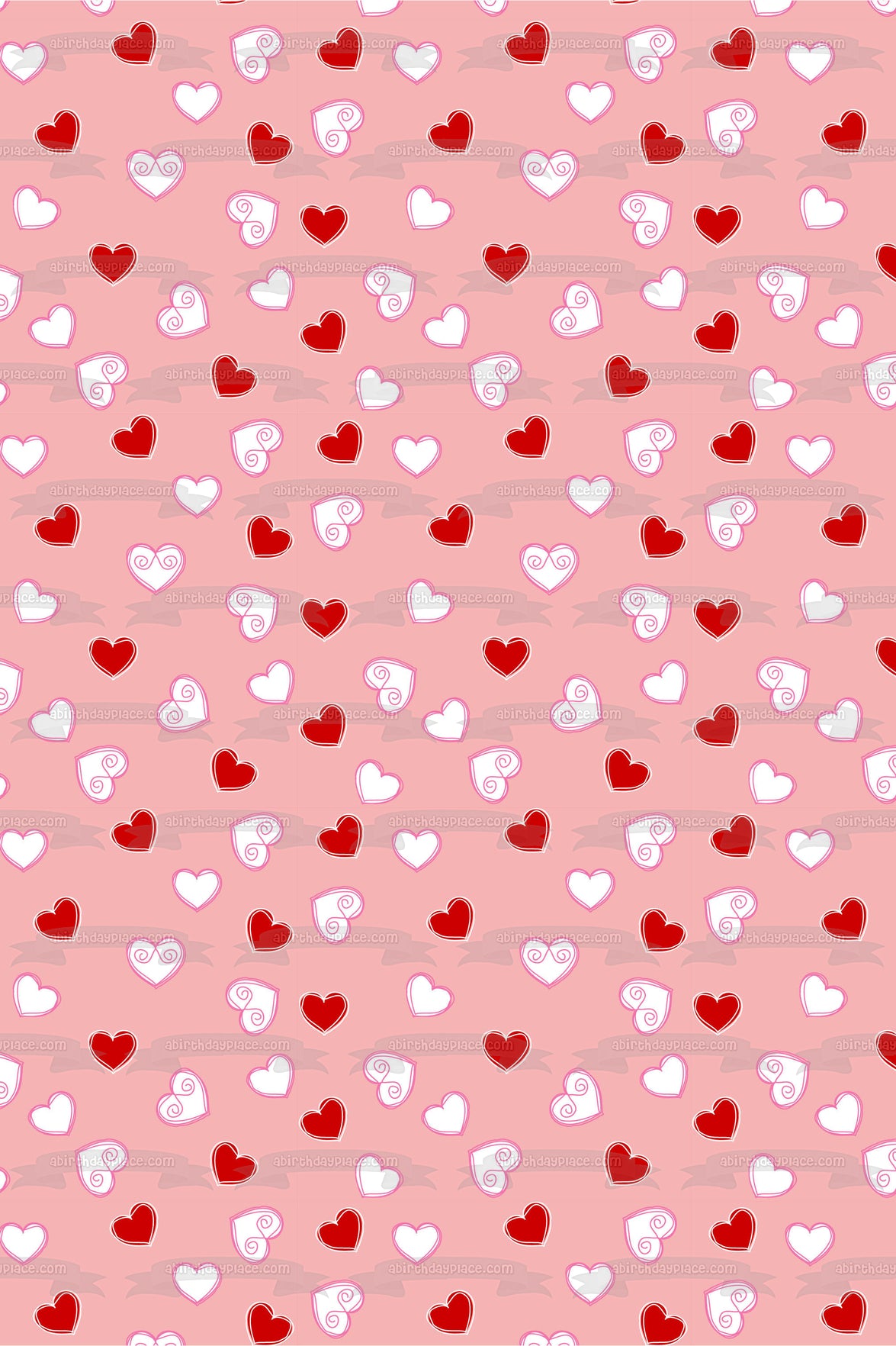 Imagen comestible para decoración de tarta con fondo rosa de corazones rojos y blancos ABPID13337 