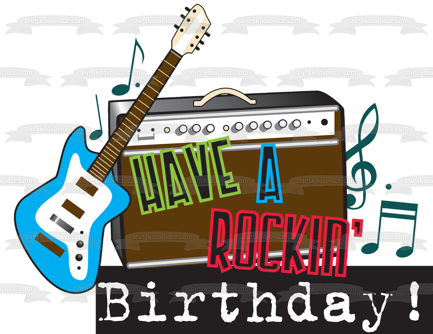 Happy Birthday Have a Rockin Birthday Guitar Amp Music Notes Edible Cake Topper Image ABPID13359