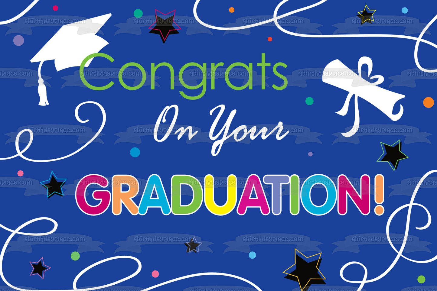 Congrats on Your Graduation Caps Diploma Stars Edible Cake Topper Image ABPID13382