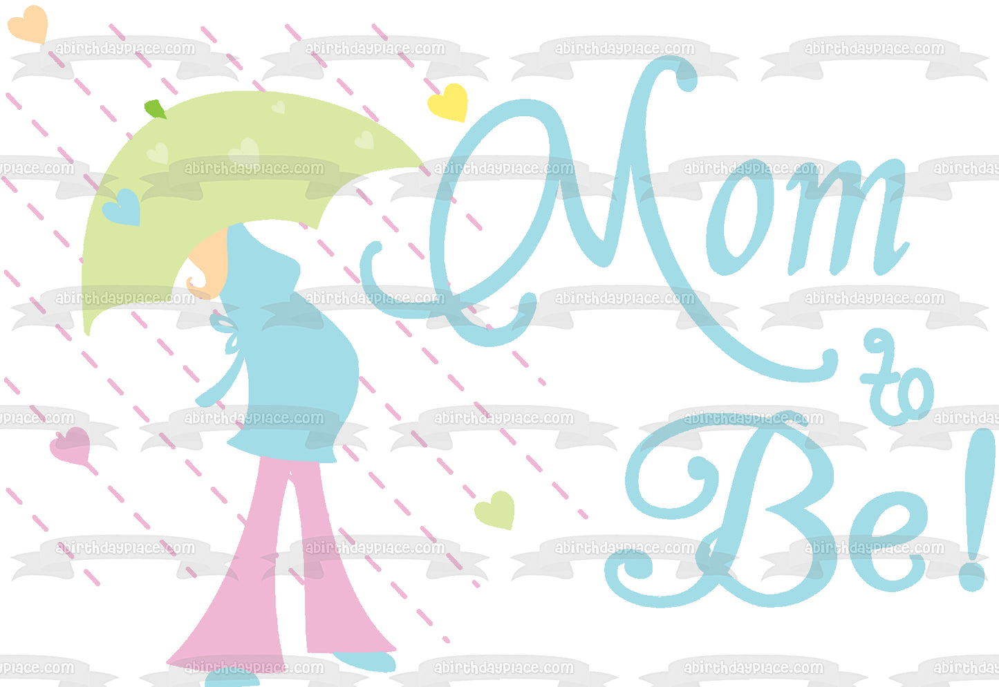 Baby Shower Mom to Be Pregnant Mom Umbrella Raining Hearts Edible Cake Topper Image ABPID13422