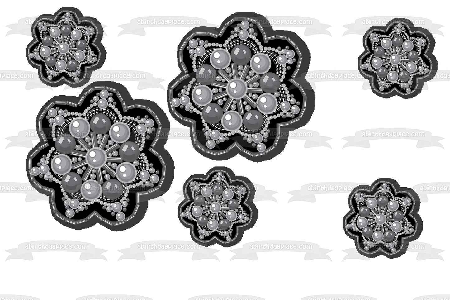 Grey Stars with Circles Pattern Assorted Sized Edible Cake Topper Image ABPID13433