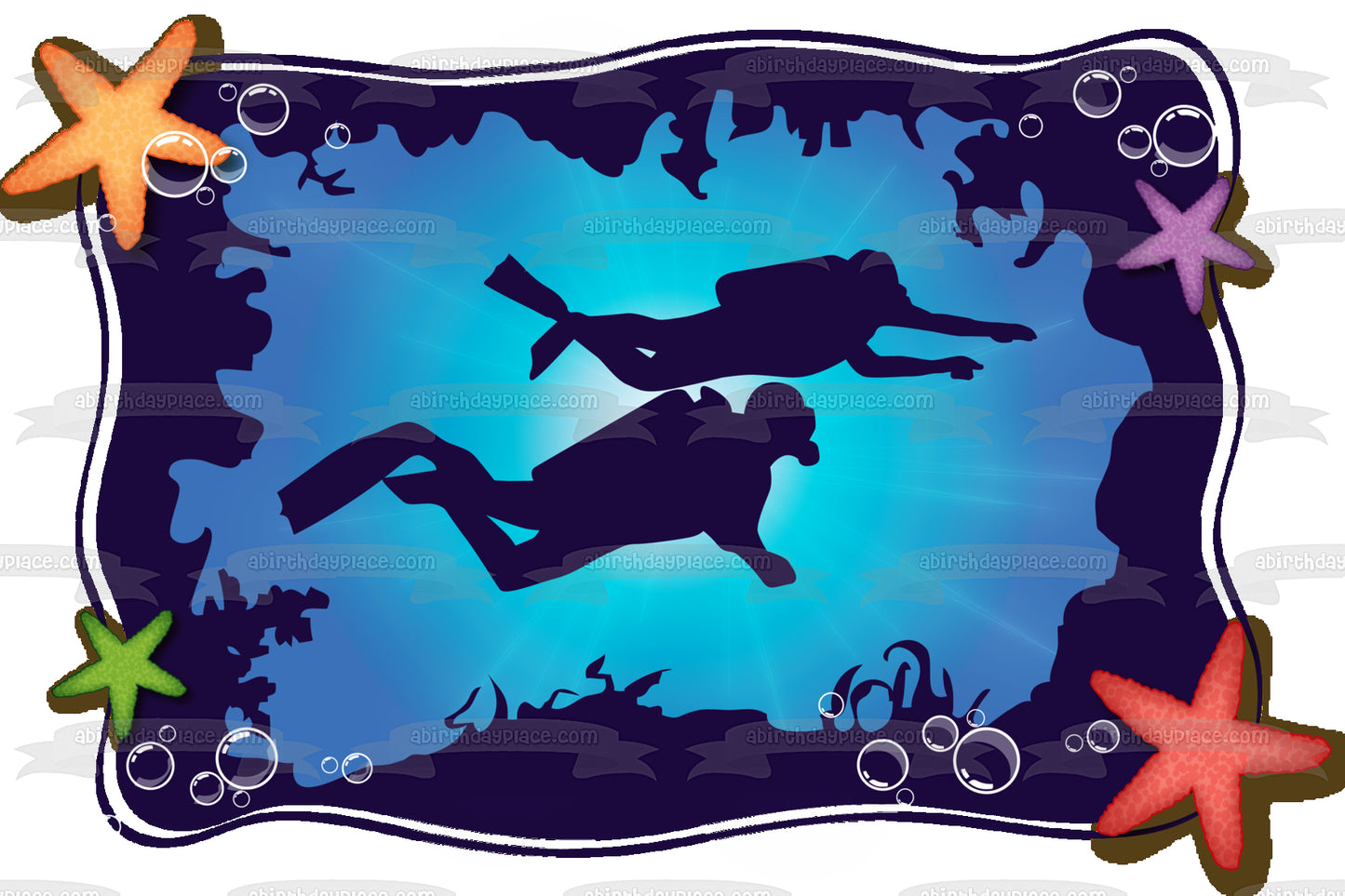 SCUBA Diving SCUBA Divers Star Fish Ocean Edible Cake Topper Image ABPID13444