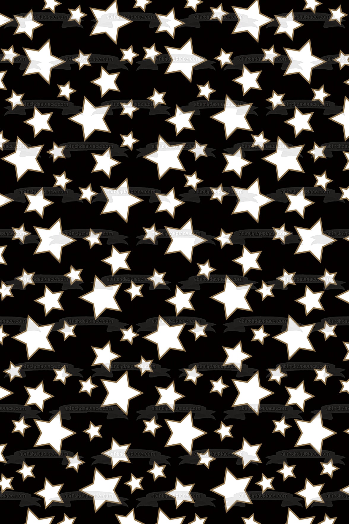 White Stars Black Background Pattern Edible Cake Topper Image ABPID13454