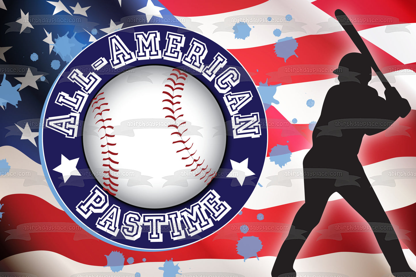 All-American Past Time Baseball Player American Flag Sports Baseball Edible Cake Topper Image ABPID13484