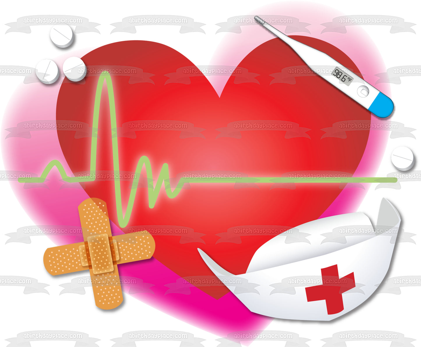 Nurse Hat Thermometer Band-Aids Medicine Heart Edible Cake Topper Image ABPID13486