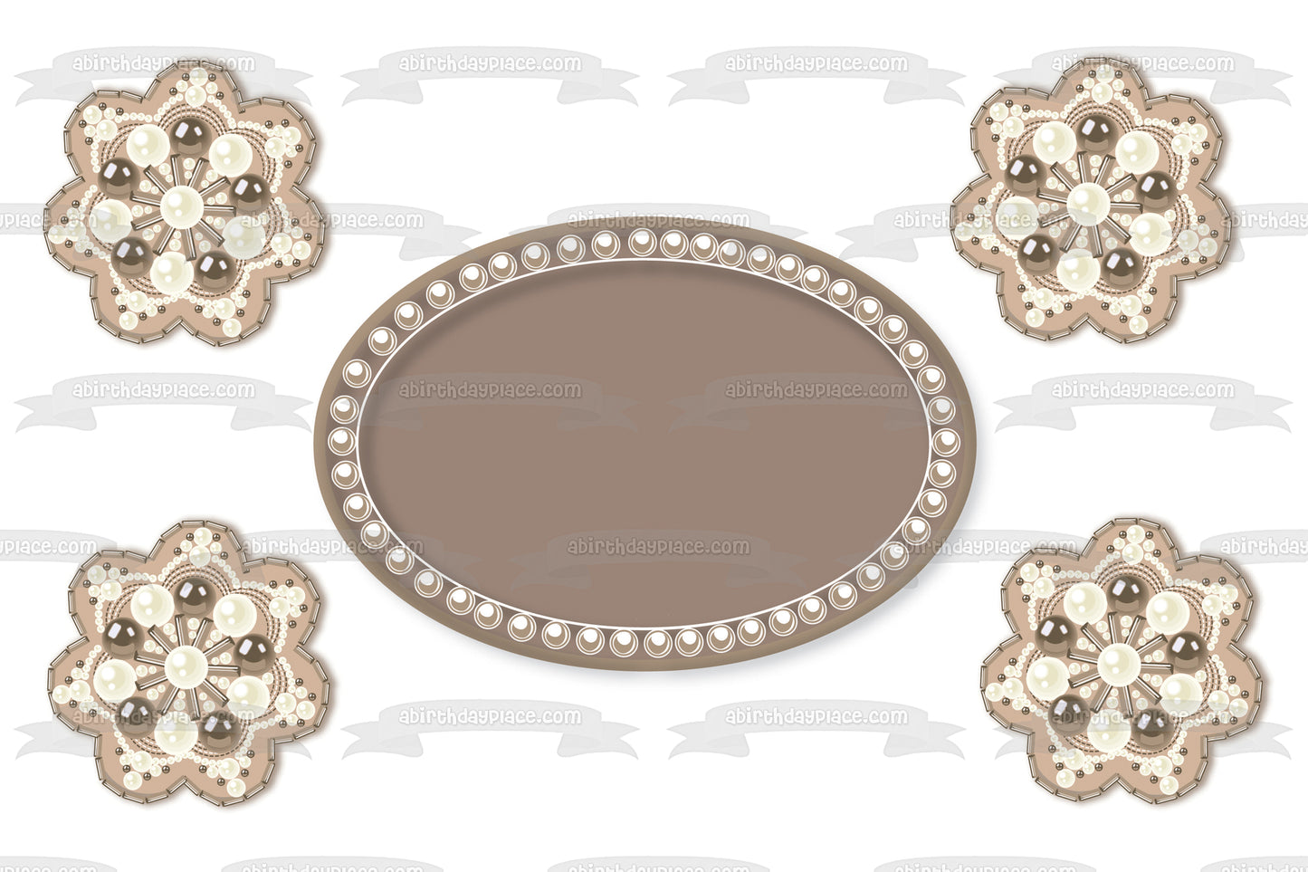 Grey Oval Pearls Flowers Edible Cake Topper Image ABPID13492