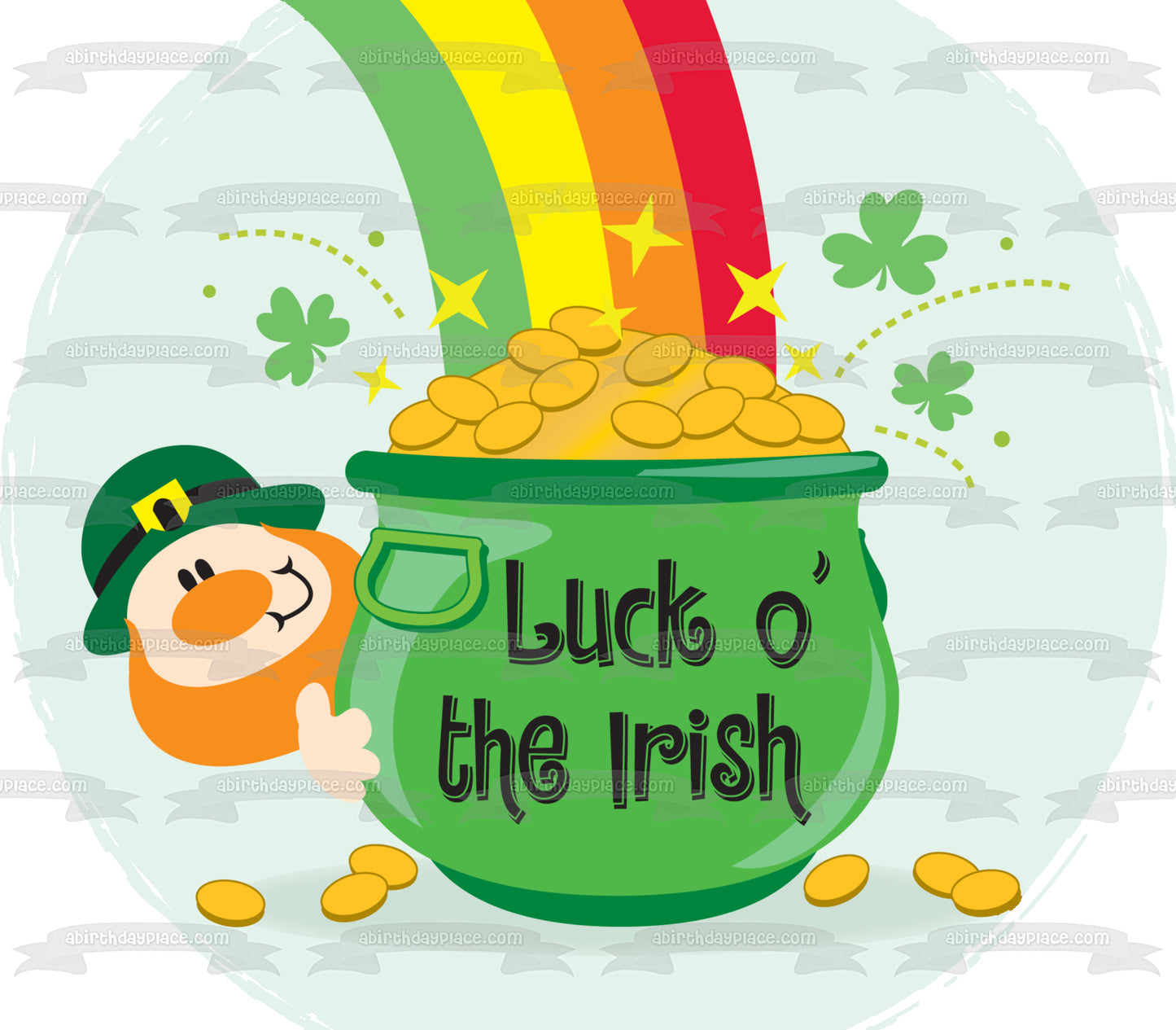 Luck O' The Irish Leprachaun Rainbow Pot of Gold Tréboles de 4 hojas Decoración comestible para tarta Imagen ABPID13535 