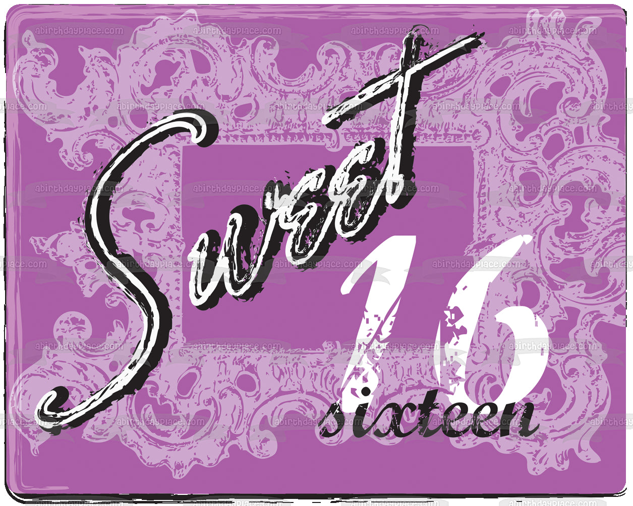 Sweet 16 Purple Background Happy Birthday Edible Cake Topper Image ABPID13560