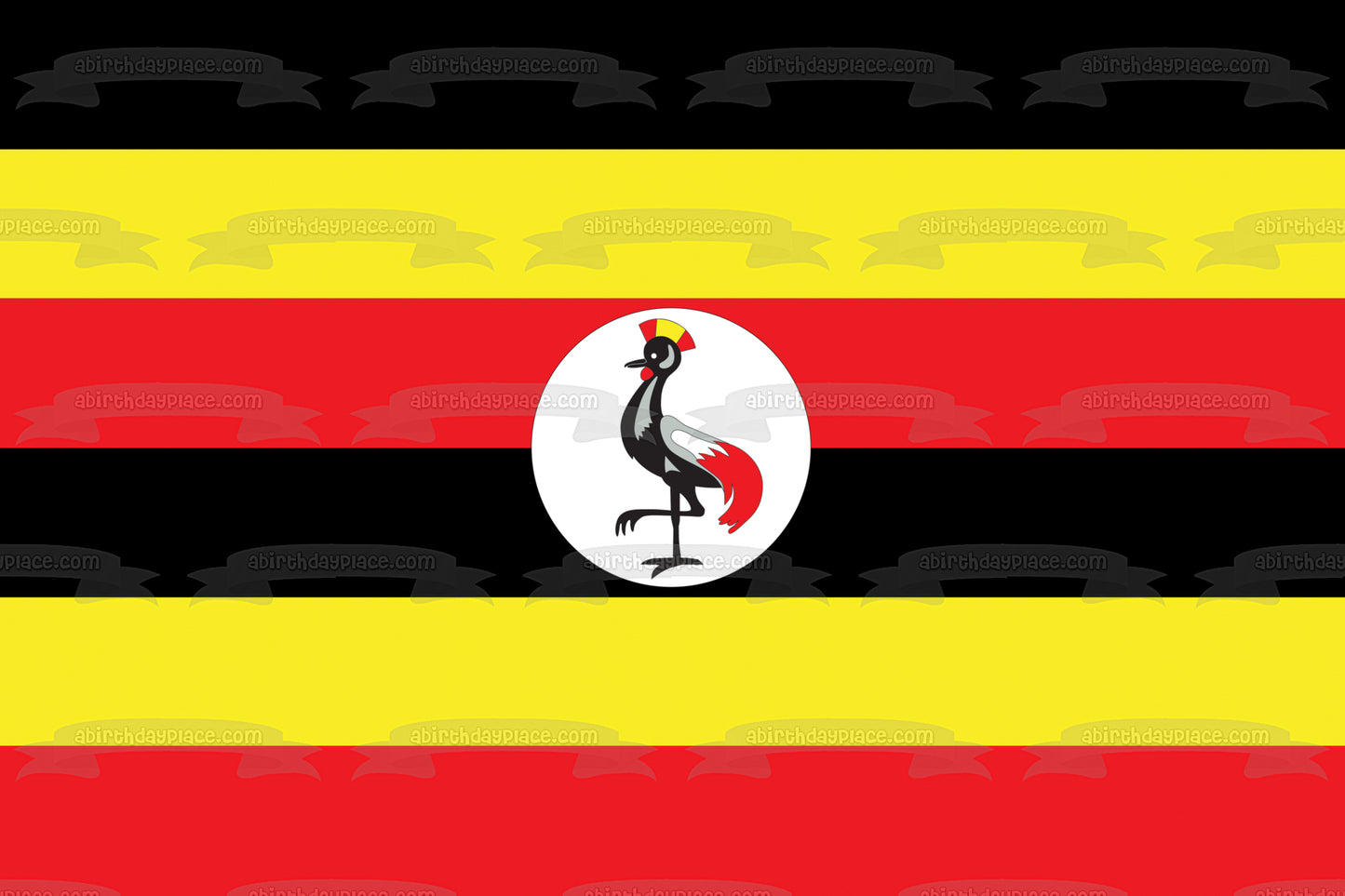 Bandera de Uganda, color negro, amarillo, rayas rojas, gran grulla crestada, decoración comestible para tarta, imagen ABPID13575 